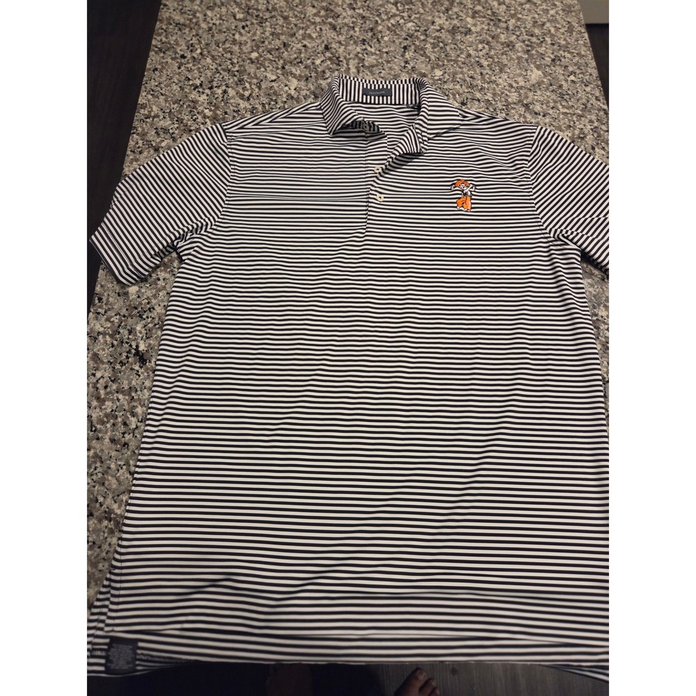 Turtleson Polo Shirt Mens M Navy White Striped Golf Performance Mascot Logo